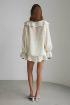 V Neck Ruffle Tie Front Blouse Shorts Set
