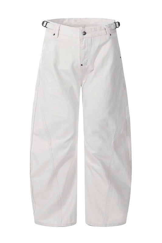 White High Rise Curved Wide Leg Jeans