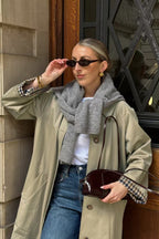 Loose coat with plaid insert