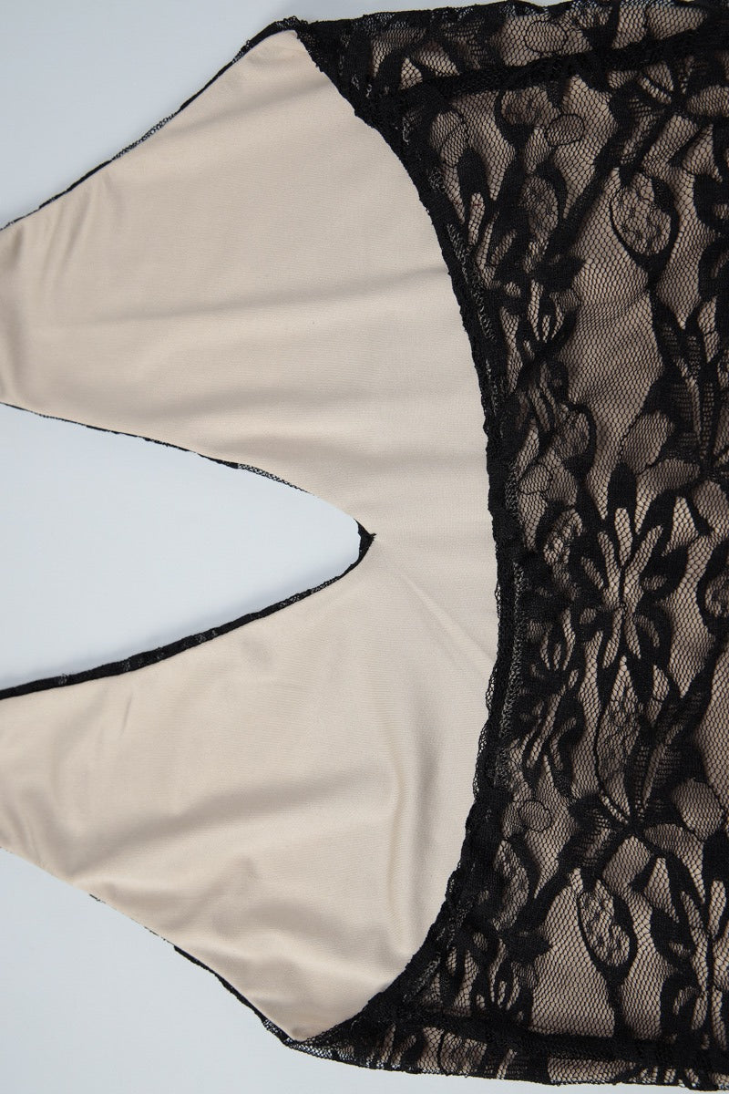 Sheer Lace Backless Lace Up Bodycon Mini Dress