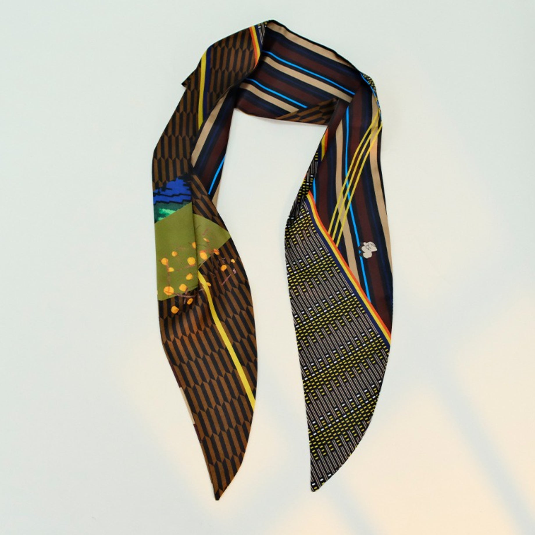Brown Abstract Print Slanted Edge Long Neck Scarf