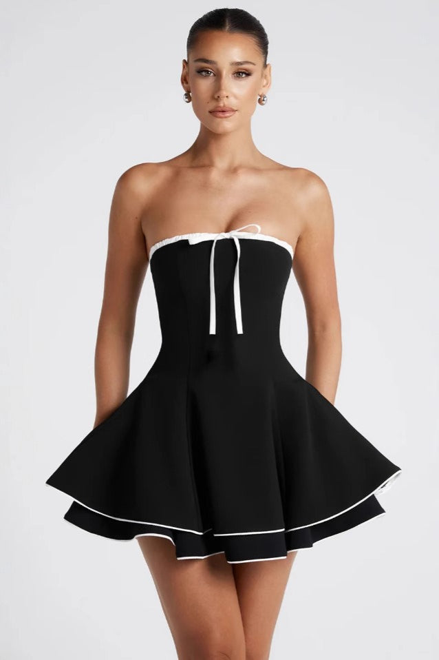 Bustier de Contraste Con Cordones Espalda Vestido de Cóctel