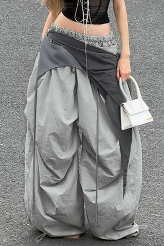 West Coast Style Pleated Ribbon Cargo Pants