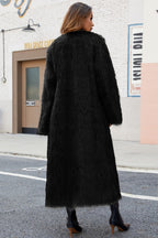 Long faux fur coat with V-neck