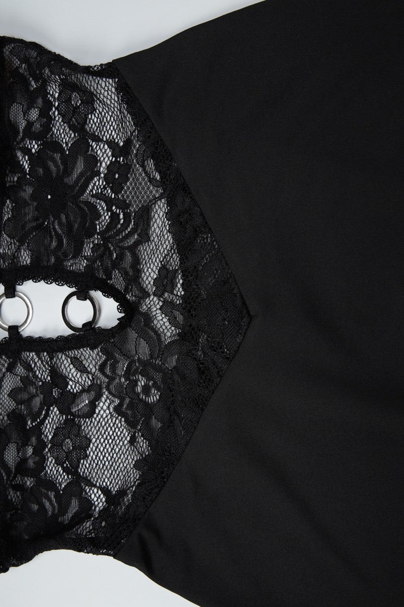 Black Lace Patchwork Deep V Bodycon Maxi Dress
