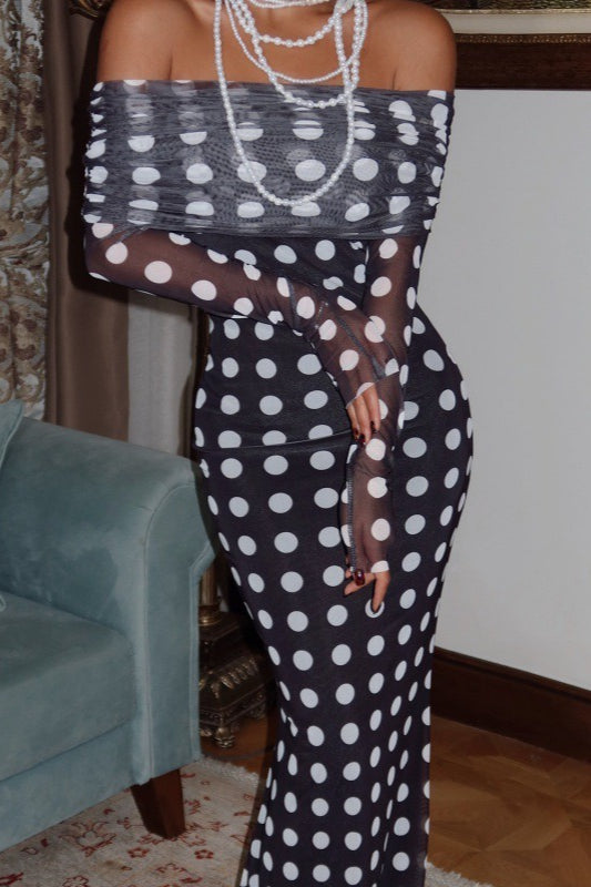 Lunares Sin Tirantes Ajustado Vestido Maxi