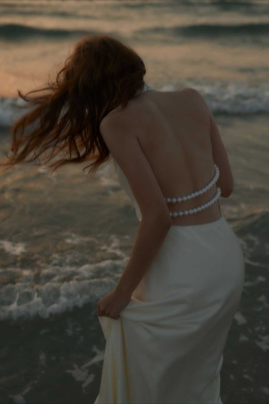 Satén Escote en V Halter Espalda Descubierta Vestido Maxi de Fiesta