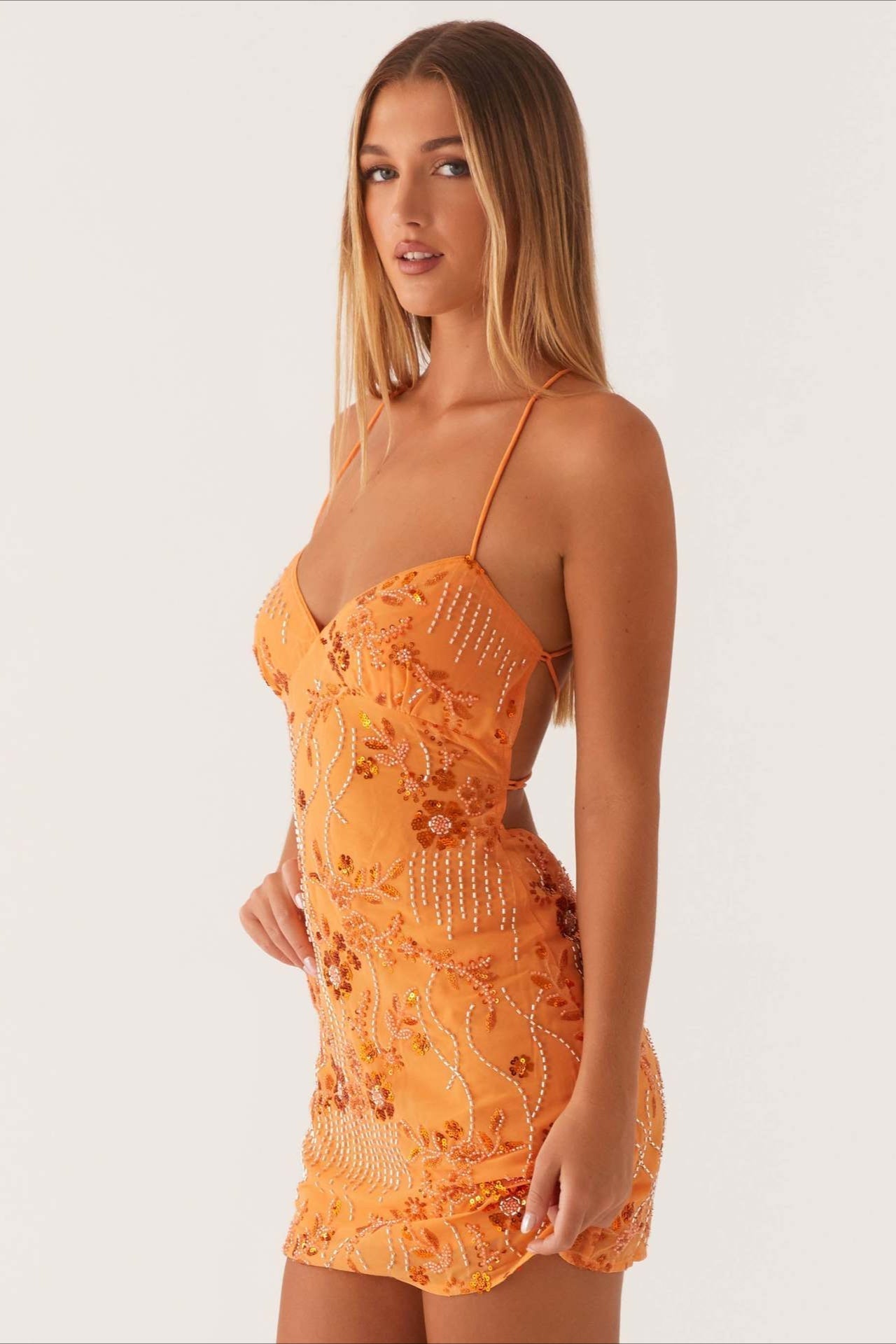 De Colores Con Abalorios Espalda Con Lazo Vestido de Cóctel