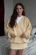 Plush Cardigan Mini Skirt Knit Set