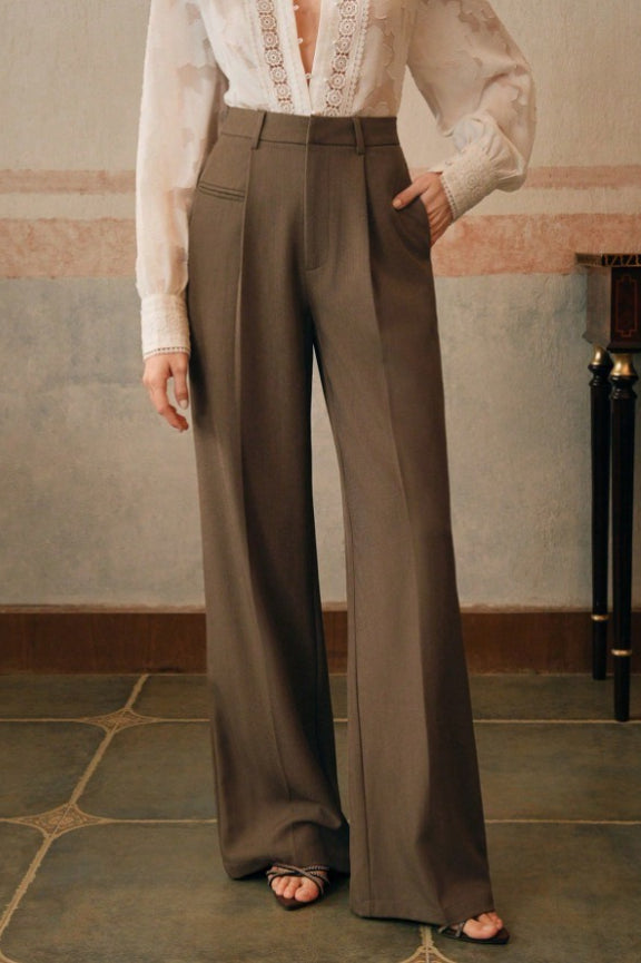 Pantalón Recto Largo Fluido de Cintura Alta