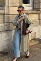 Loose coat with plaid insert