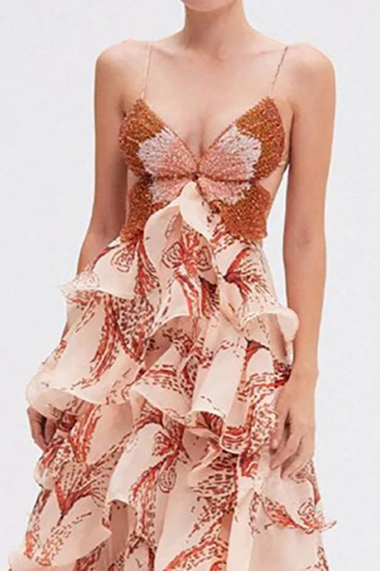 Chic V-Neck Pleated Boho Dress