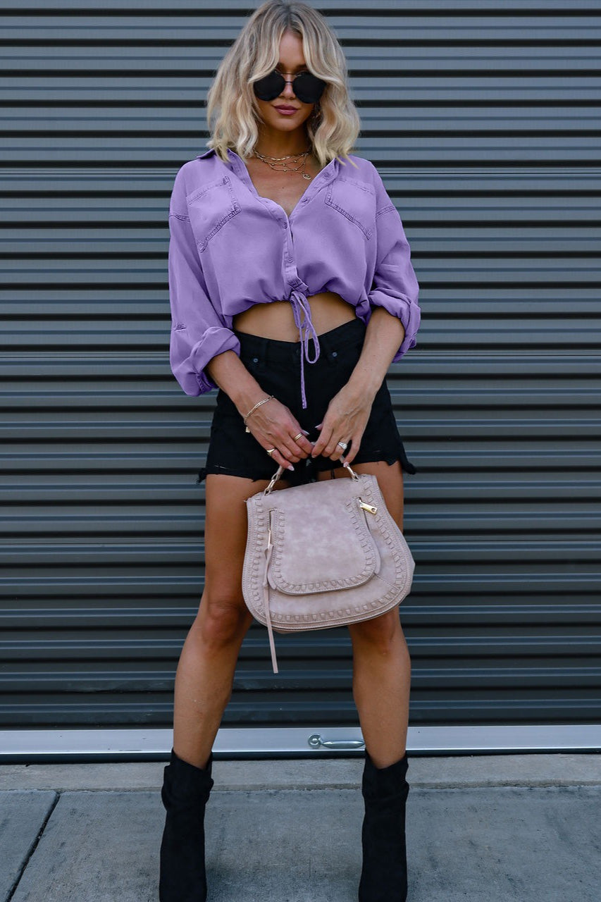 Denim Bajo con Cordón Holgado Blusa