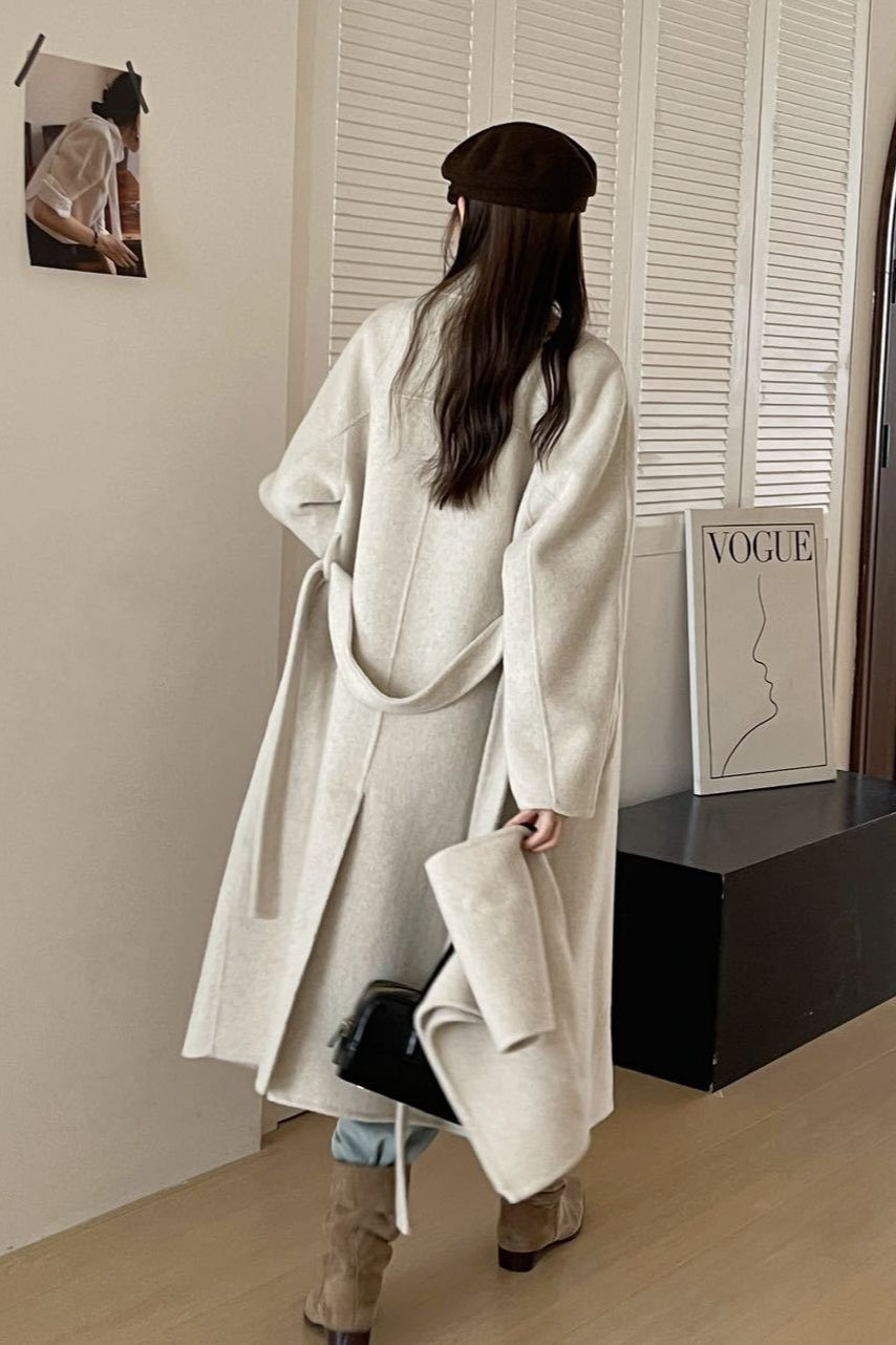 Wool Reversible Midi Scarf Style Overcoat