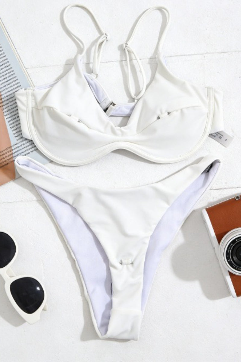 Solid Color Metal Buckle Sexy Bikini Set