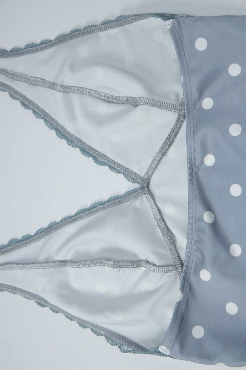 Polka Dot Print Lace Trim Halter Top