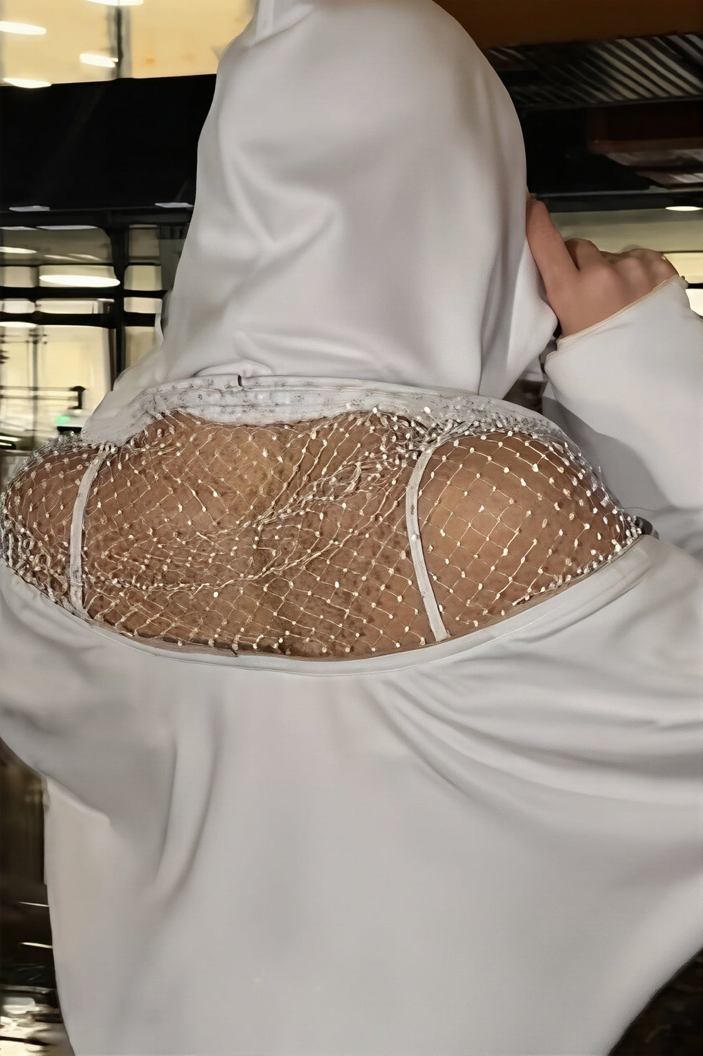 Rhinestone Mesh Open Back Hoodie