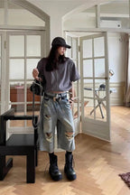 Loose Ripped Capri Wide Leg Jeans