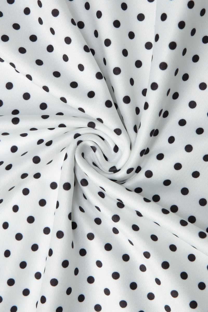 Retro Polka Dot Patchwork Halter Ruched Maxi Dress