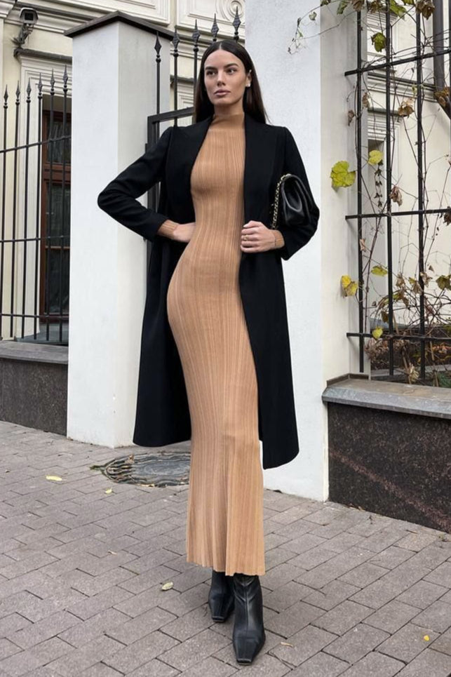 Elegante Cuello Alto A Rayas Vestido de Punto