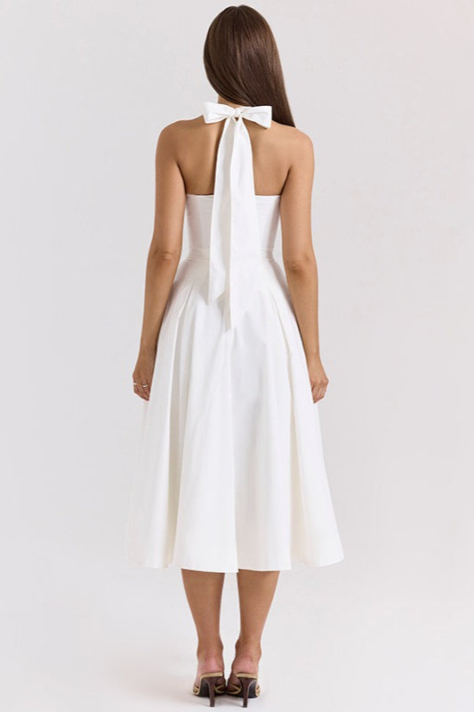 Elegante Escote Profundo en V Halter Espalda Descubierta Vestido Maxi de Fiesta