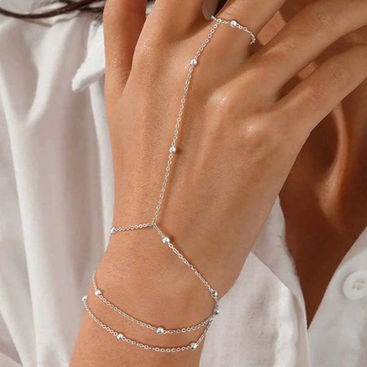 Sencillo Cuenta Con Detalle de En Capas Pulsera-Anillo