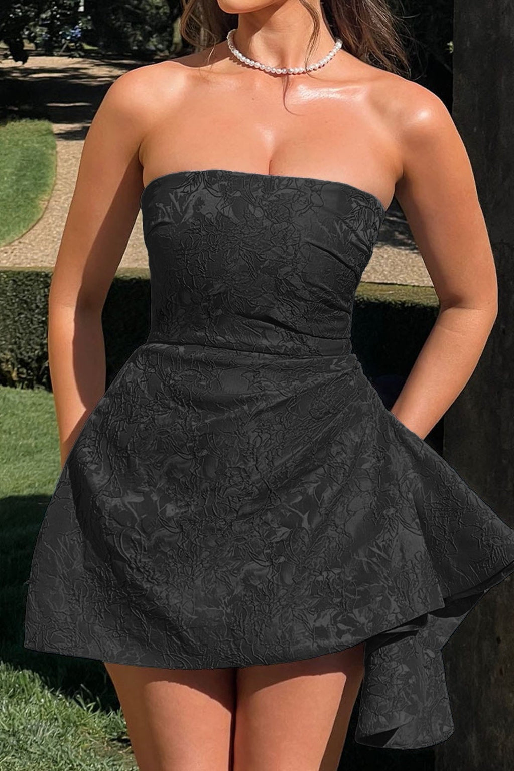 Sin Tirantes Jacquard Vestido Mini de Fiesta