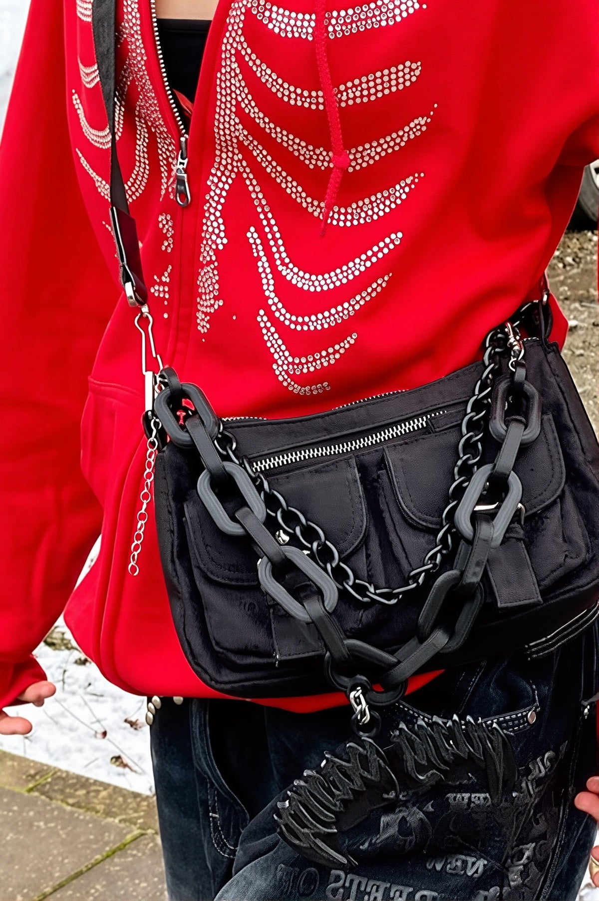 Rhinestone Ribcage Zip Hoodie