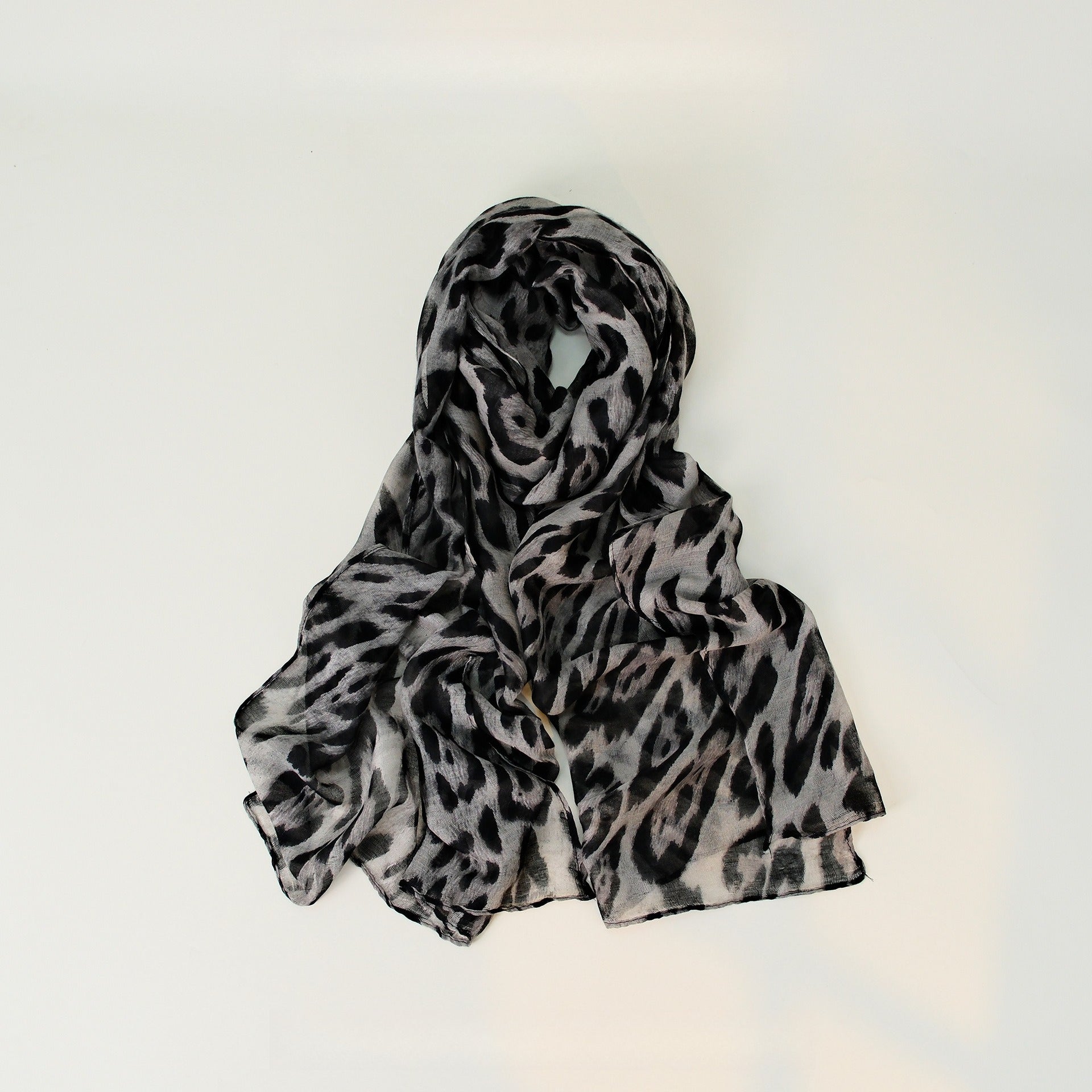 Leopard Pattern Thin Cotton Linen Touch Wrap Scarf