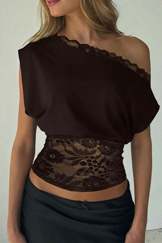 Black Lace Patchwork Sleeveless Slim Crop Top