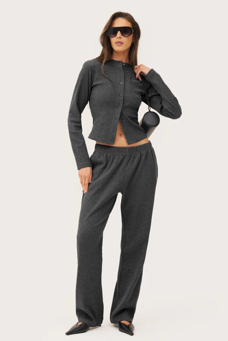 Ribbed Mock Neck Cardigan Pants Set