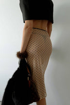 Low Rise Sheer Mesh Polka Dot A Line Skirt