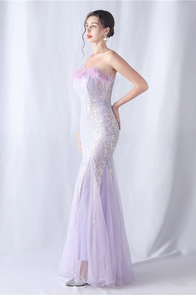 Pluma de Avestruz Lentejuelas Vestido de Fiesta de Noche