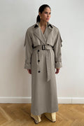 Extra Long Belted Waist Cotton Overcoat