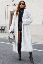 Long faux fur coat with V-neck