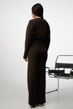 Round Neck Button Cardigan Flared Pants Knit Set