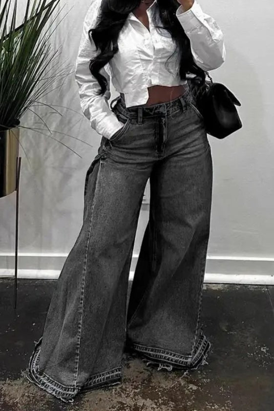 Y2K Patchwork Fringe Relaxed Long Flare Jeans