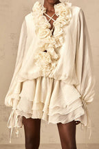 Loose Fit Folded Ruffle Boho Dress