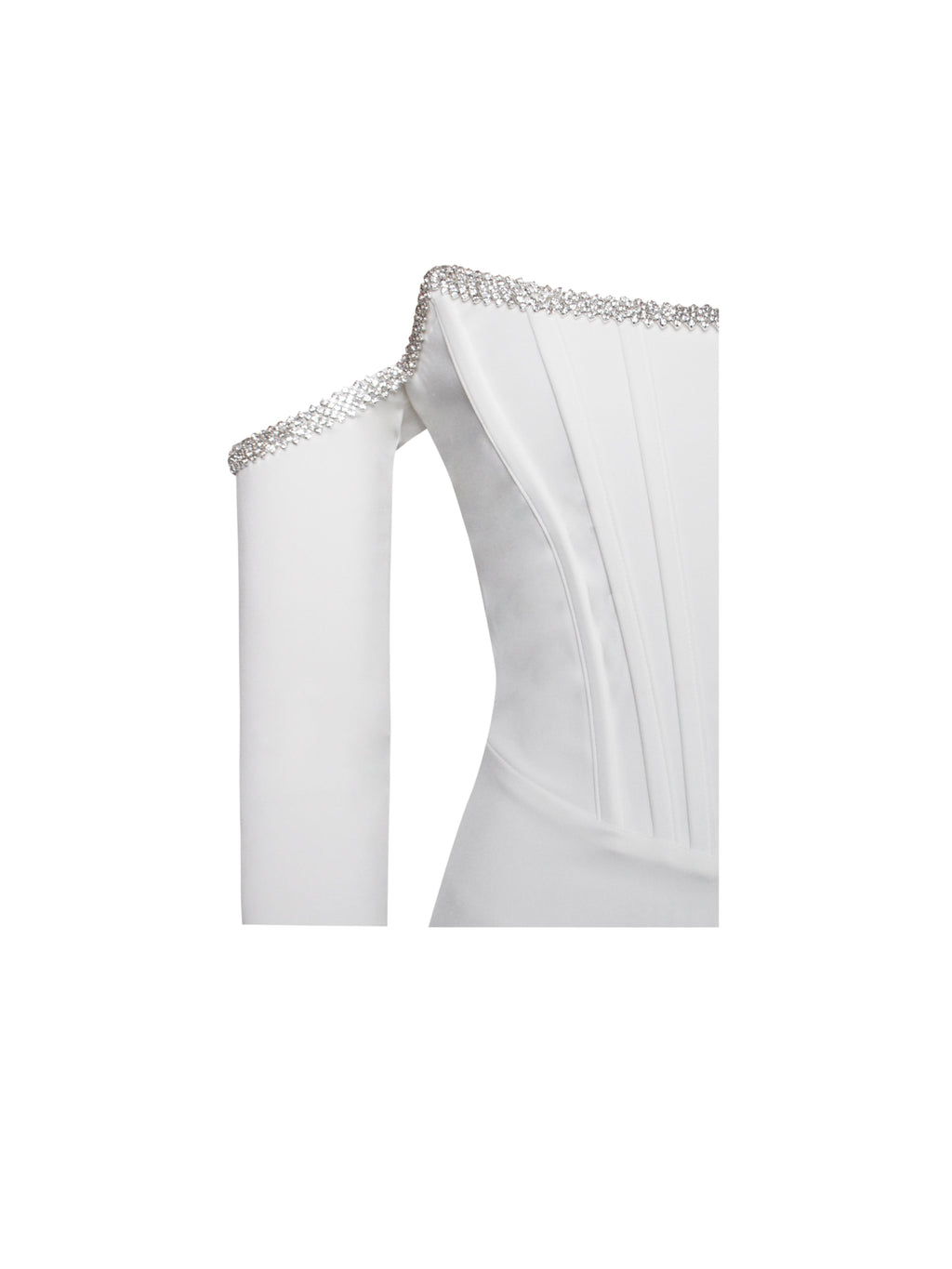 Vestido Corset Annika Blanco Off Shoulder con Manga Larga y Detalle de Cristales