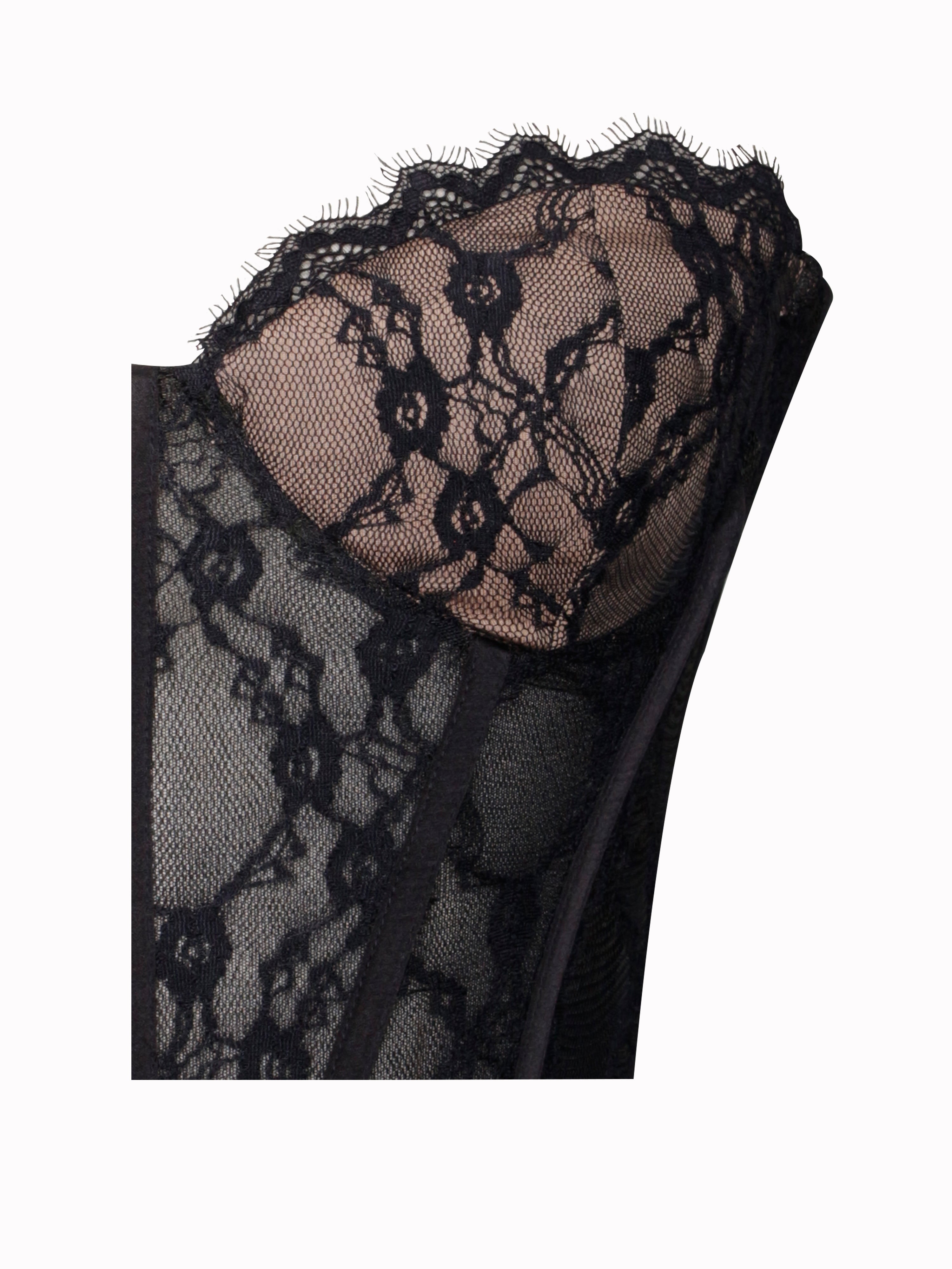 Quennell Negro Encaje Encantador Corsé Vestido Maxi