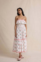 Floral Print Ruffled Trim Boho Dress