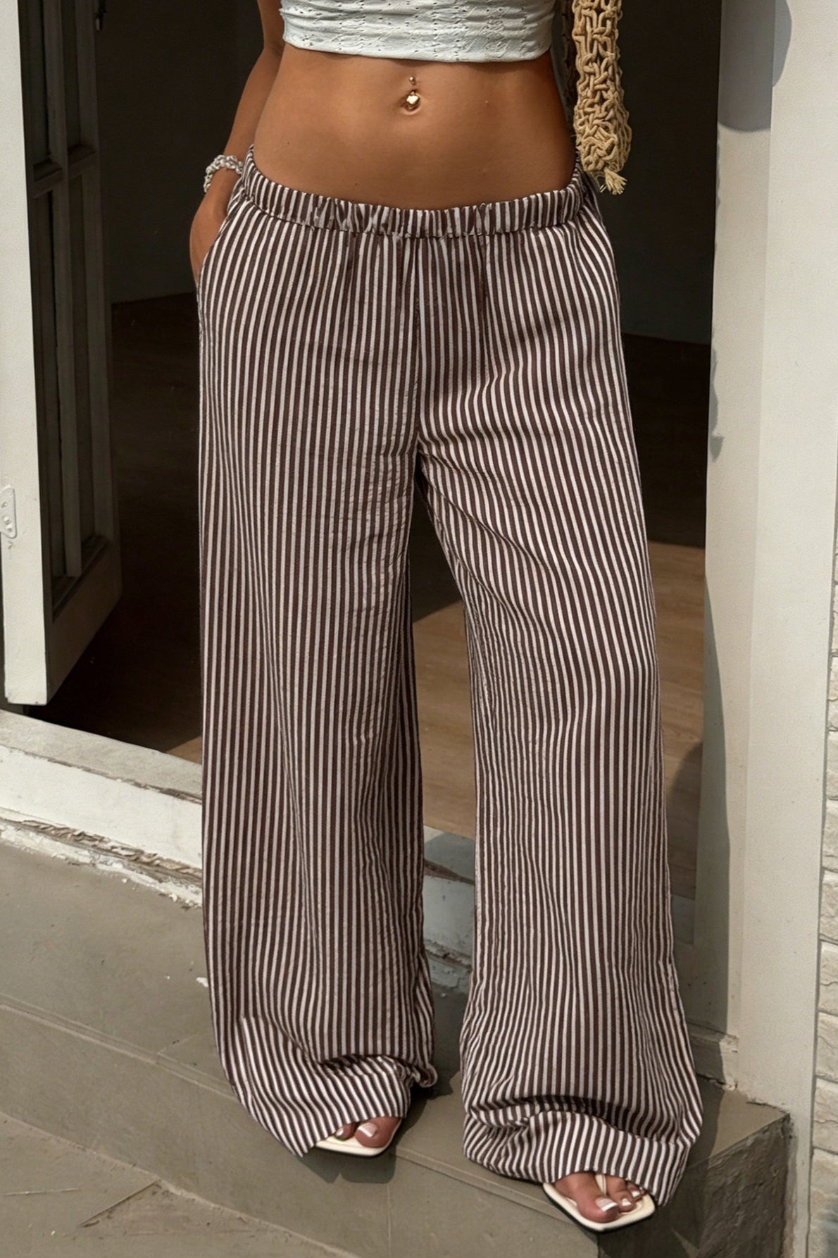 Vertical Striped Straight Leg Relaxed Pants