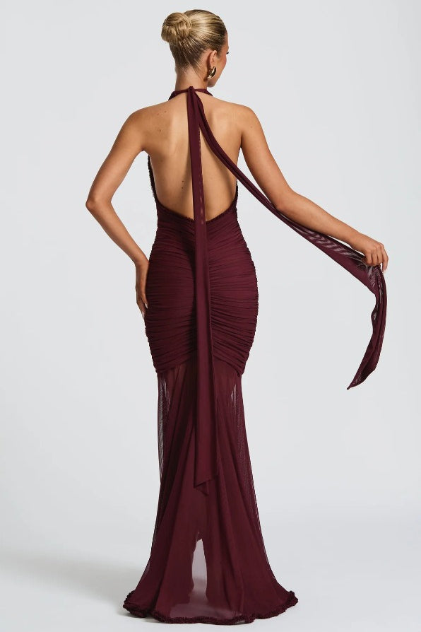 Sexy Escote Profundo en V Halter Sirena Vestido de Fiesta