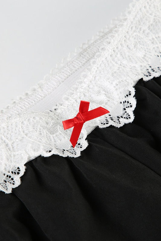 Contrast Waist Lace Trim Relaxed Long Pants
