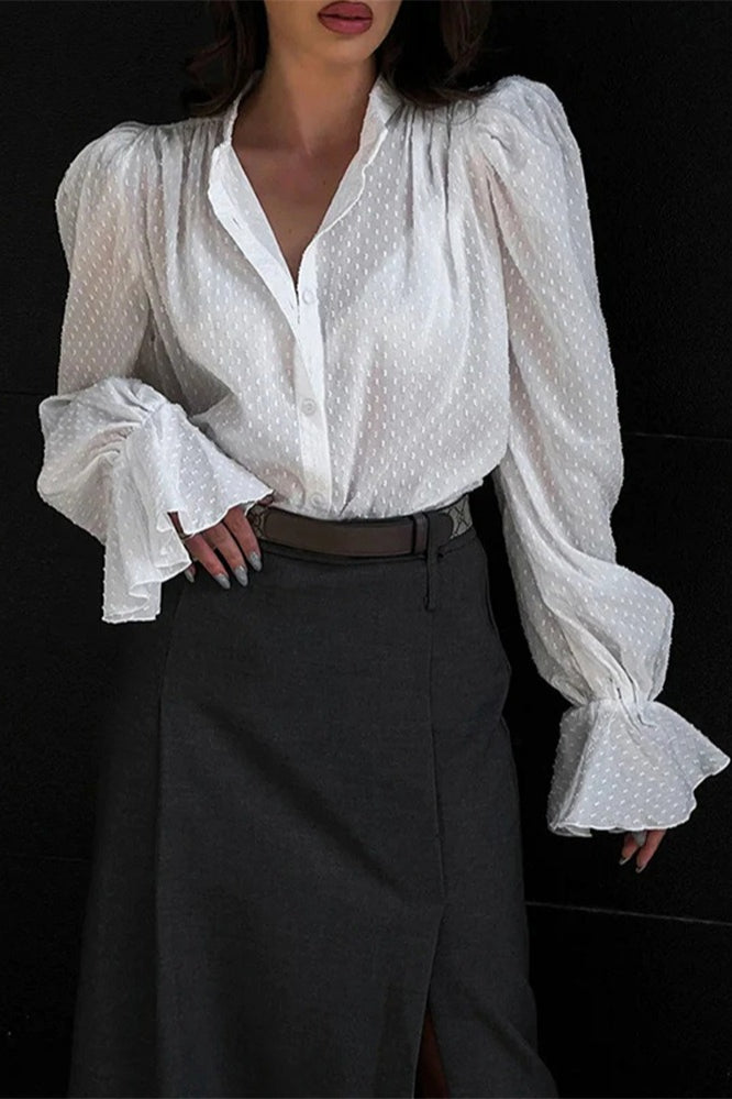 Jacquard Manga Globo Blusa