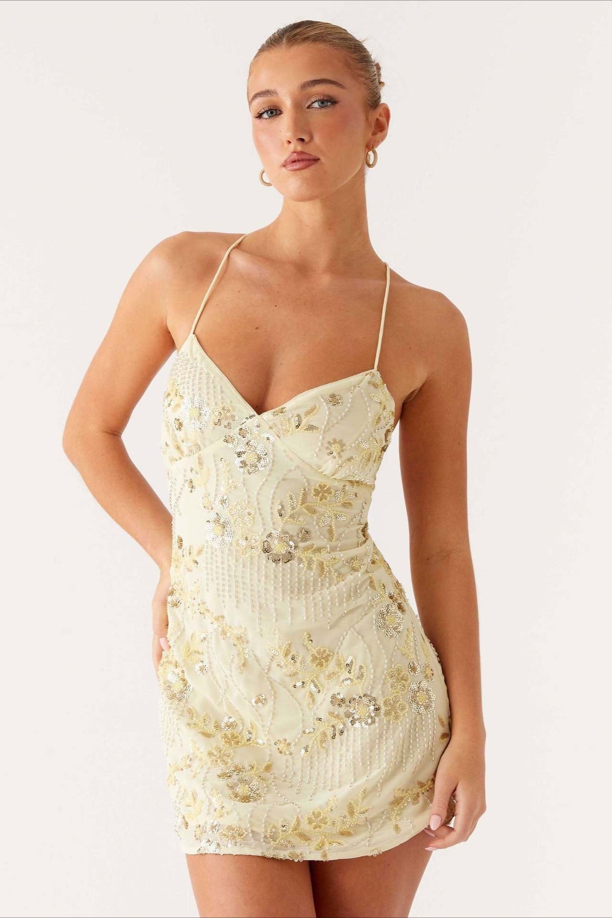 De Colores Con Abalorios Espalda Con Lazo Vestido de Cóctel