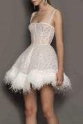 Con Plumas Lentejuelas Sin Tirantes Vestido de Fiesta