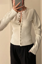 Ribbed Round Neck Fitted Waist Cardigan