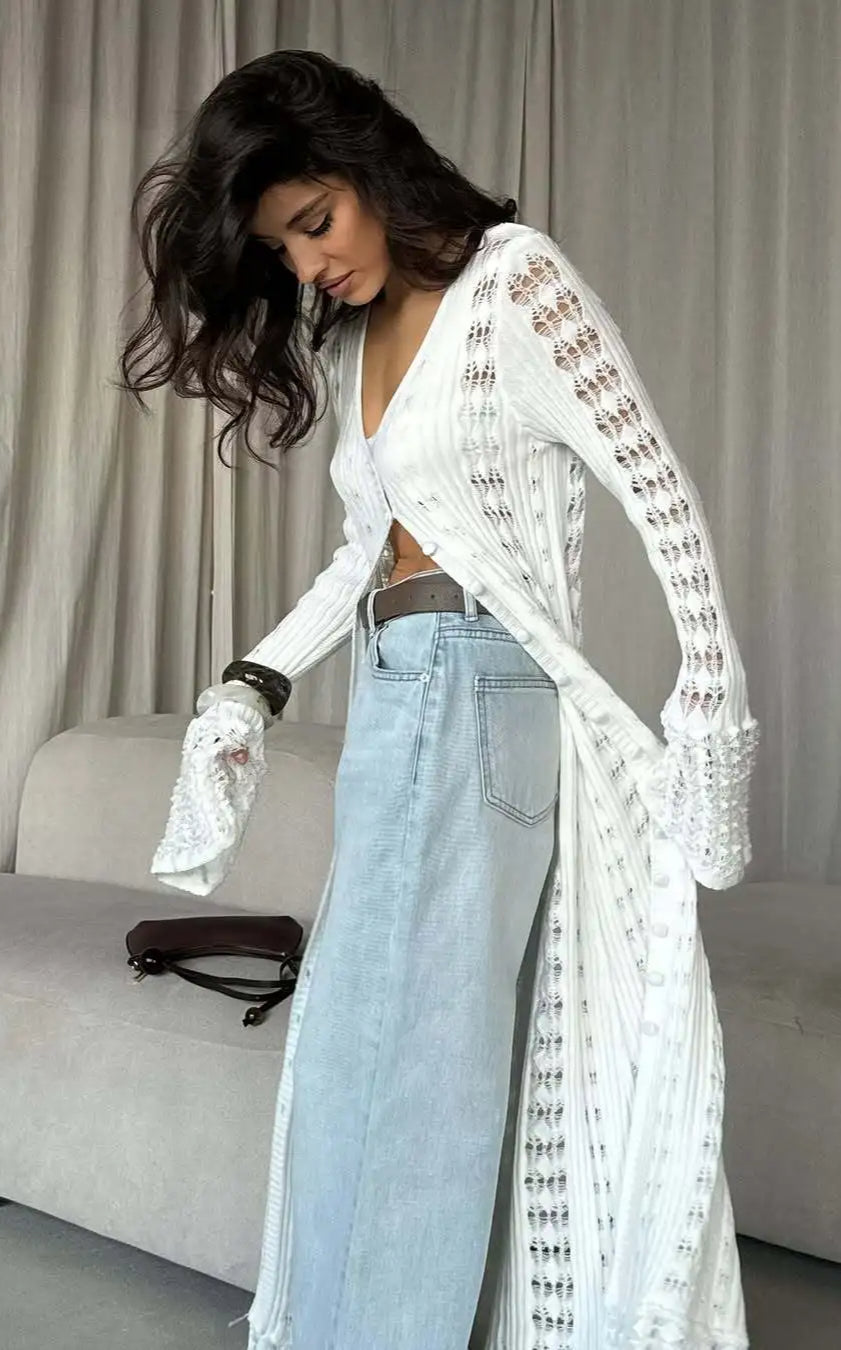 Knitted Flare Long Sleeve Beach Cardigan