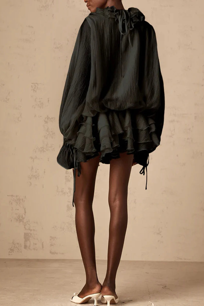 Loose Fit Folded Ruffle Boho Dress